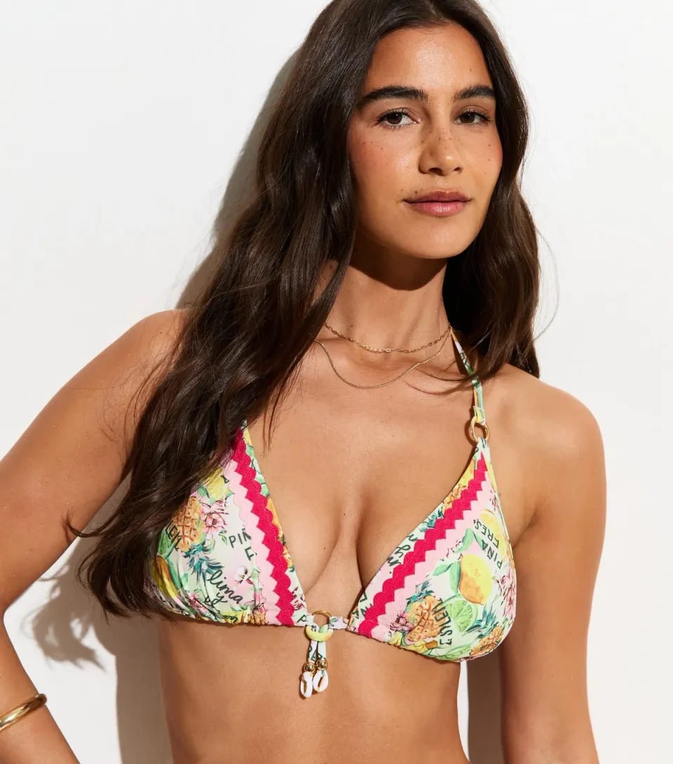 Women's Yellow Tropical Fruit Triangle Bikini Top