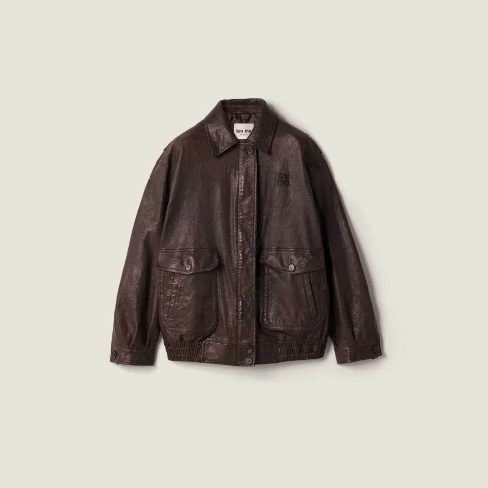 Leather blouson jacket