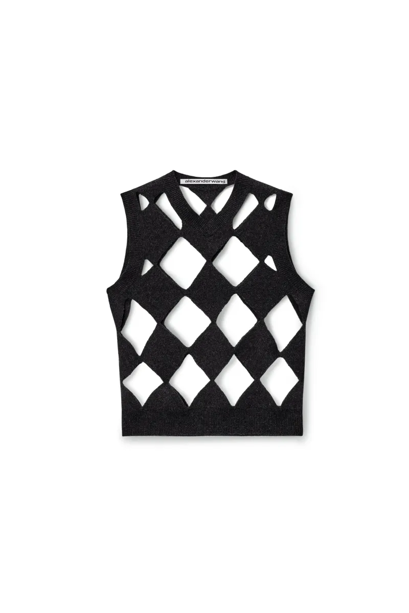 Slashed Argyle V-neck Vest