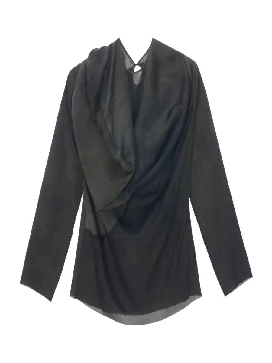 Draped Asymmetric Blouse Dark Grey