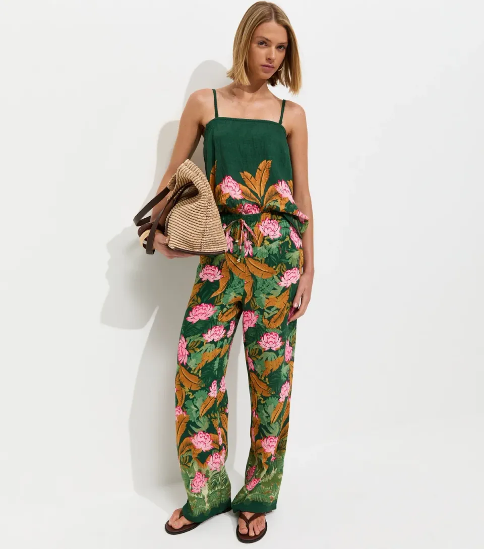 Women's Green Palm Goya Wide Leg Trousers