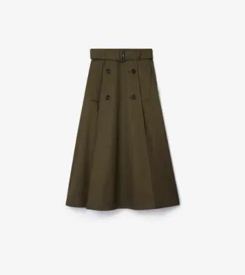 Gabardine Trench Midi Skirt in Juniper green
