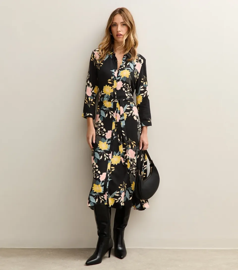 Women's Multicolour Floral Print Shirt Dress