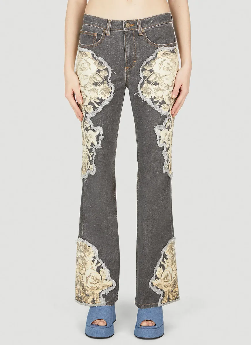 Floral Printed Flared Jeans