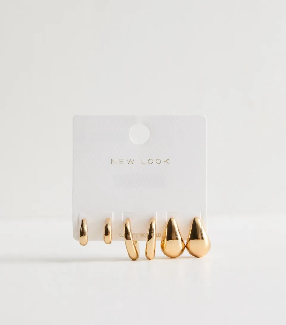 3 Pack Gold Teardrop Hoop Earrings