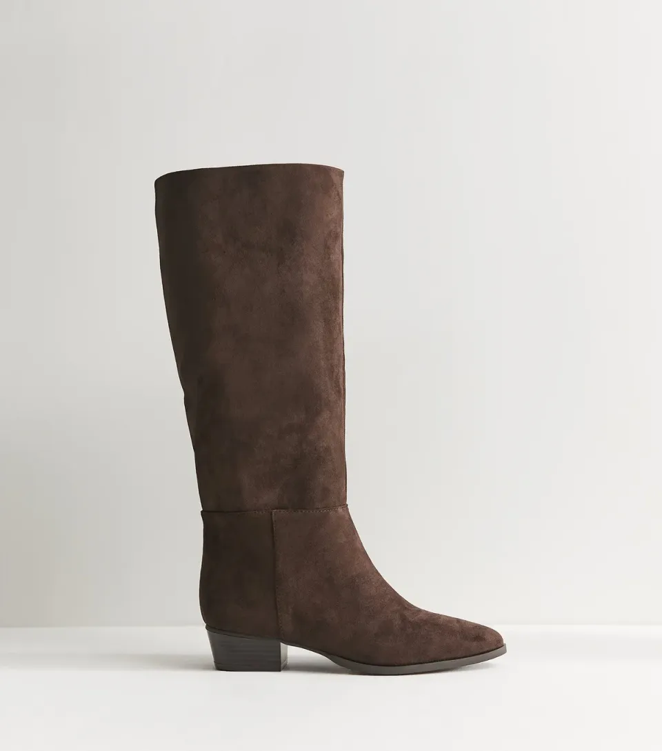 Women's Brown Faux Suede Almond Toe Tall Boots Vegan