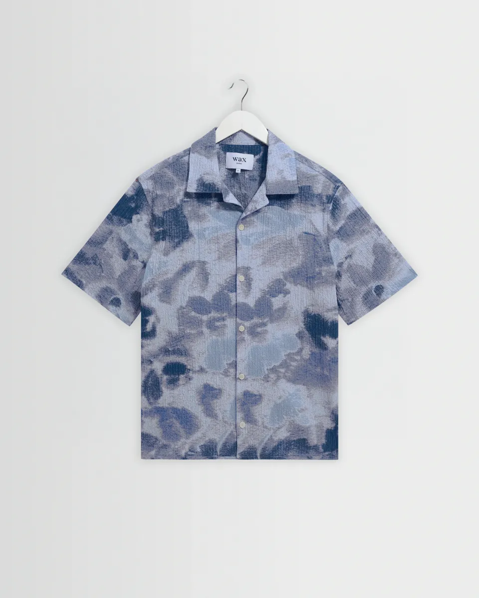 Didcot - Blue Watercolour Print Short-Sleeve Shirt