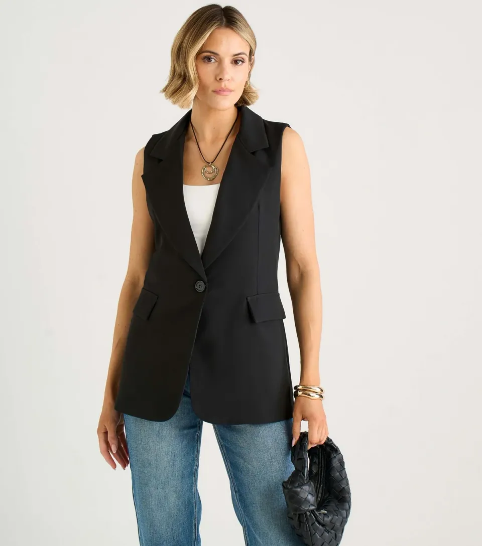 Women's Black Tailored Sleeveless Blazer