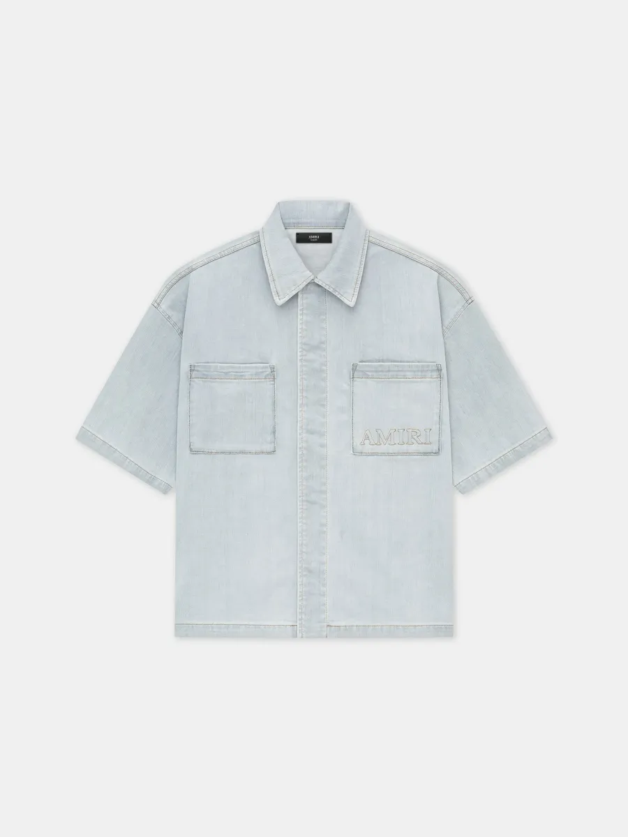 3D SHORT SLEEVE SNAP SHIRT - Light Indigo