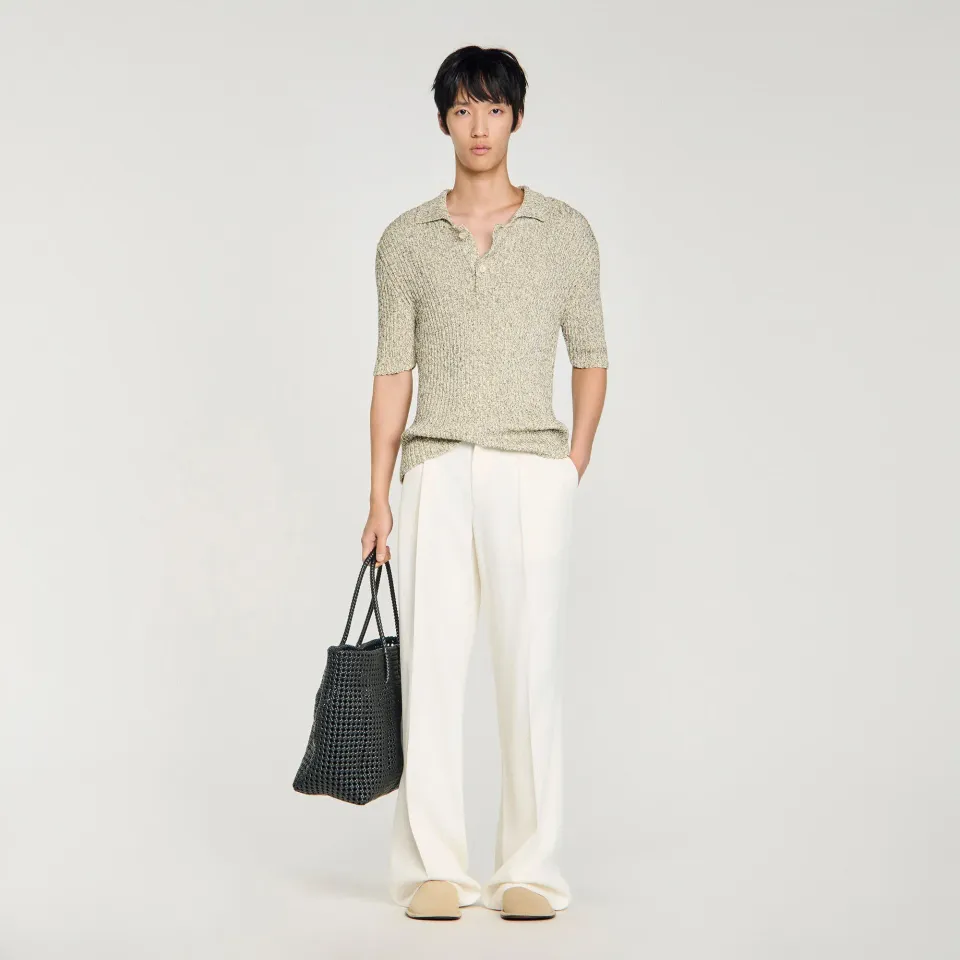 Marl cotton knit polo shirt
