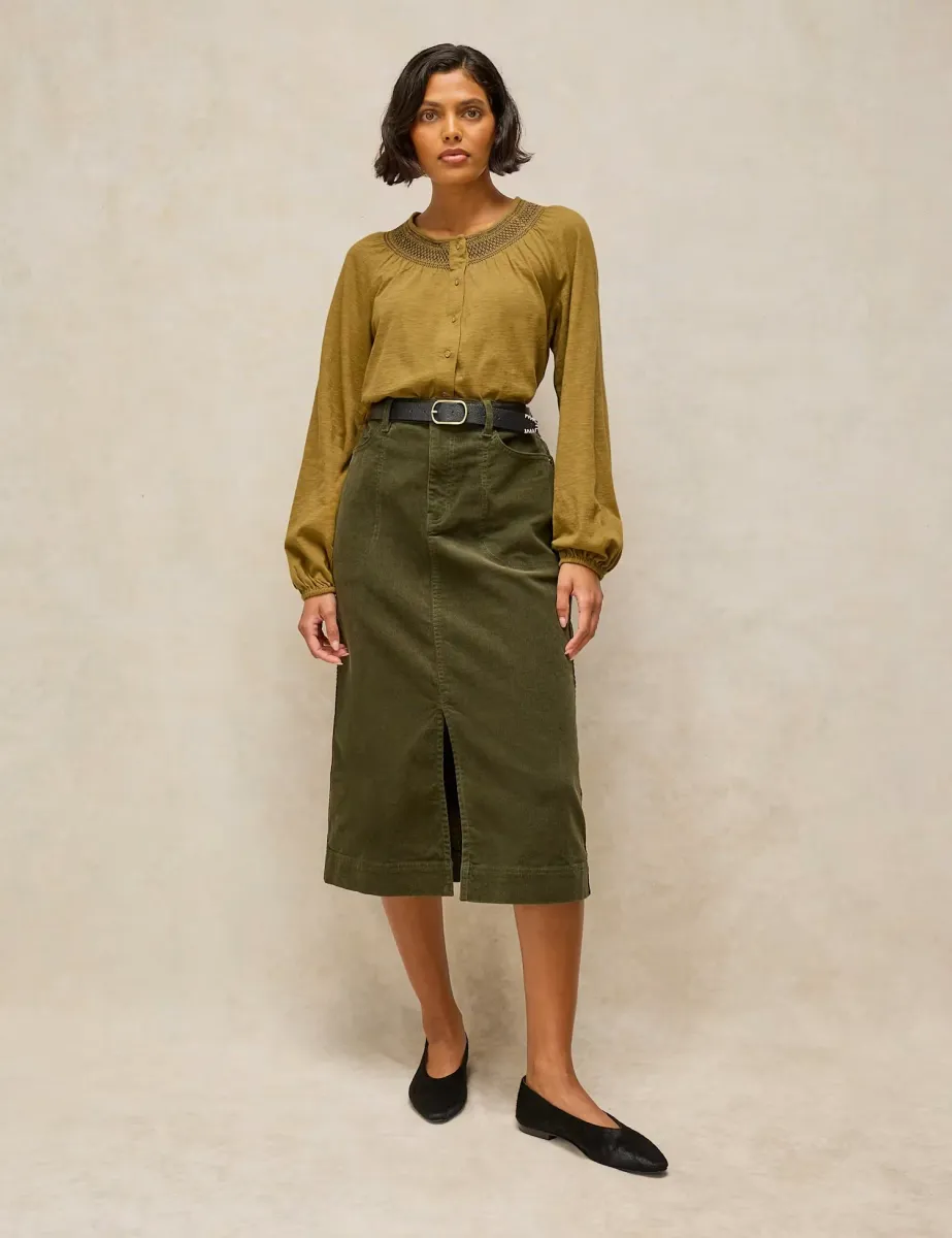 Suzie Pure Cotton Button Through Crew Neck Blouse