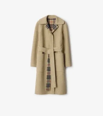 Reversible Wool Wrap Coat in Sand beige