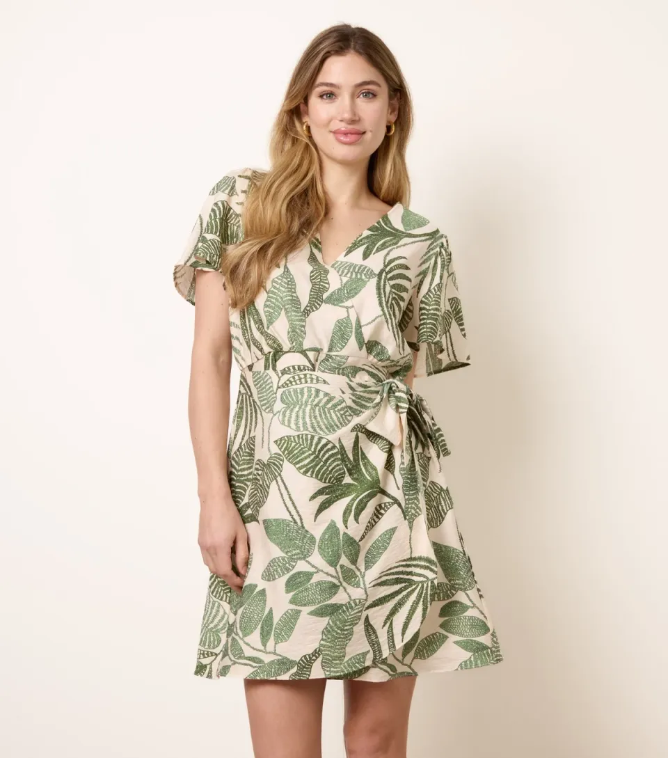 Women's Green Wrap Front Sarong Mini Dress