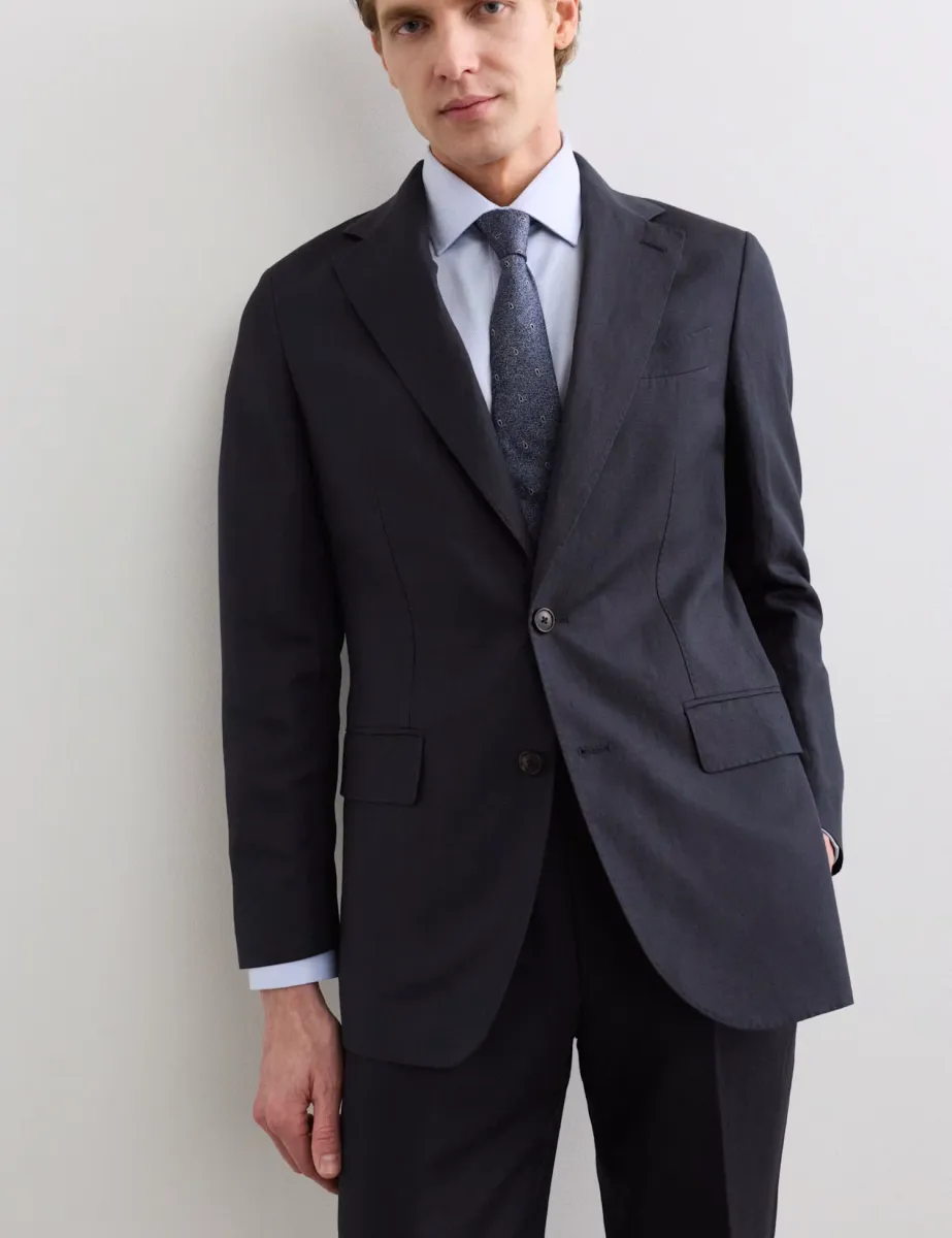 Tailored Fit Italian Silk & Linen Suit Jacket Navy
