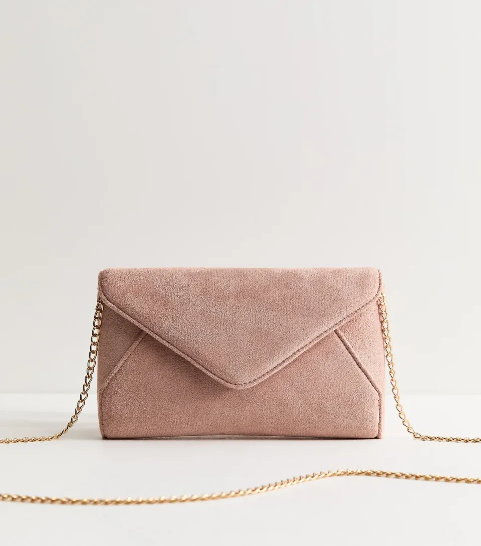 Light Pink Faux Suede Clutch Bag
