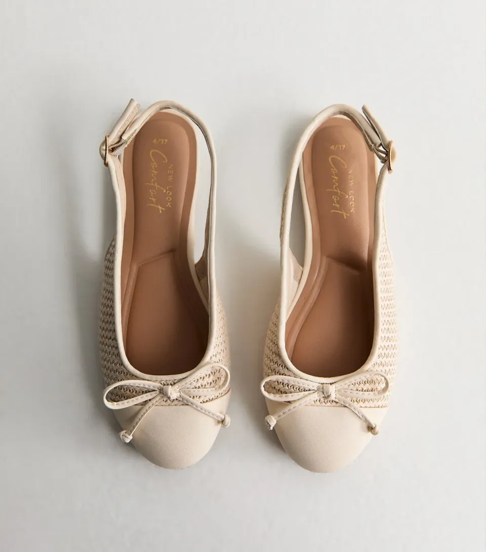 Women's Off White Woven Slingback Ballerina Pumps Vegan