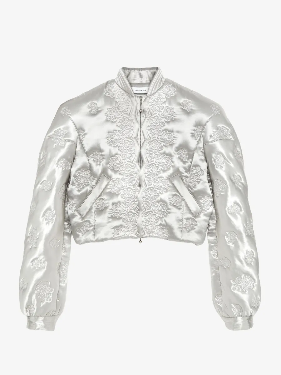 Rose Quilted Cropped Bomber Jacket