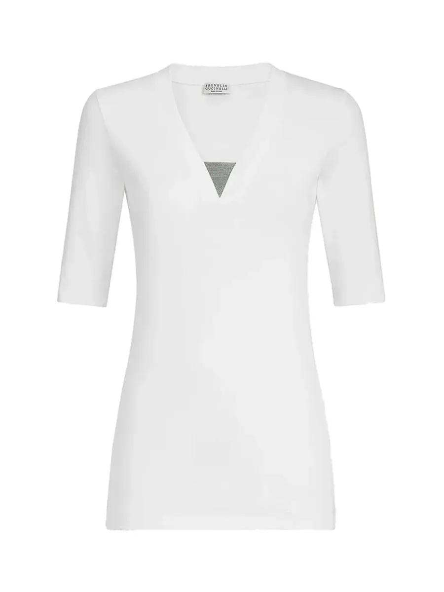 V-neck Embellished T-shirt White