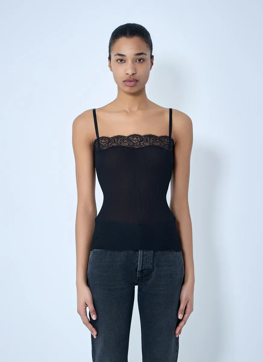 Lace-Trimmed Silk Tank Top