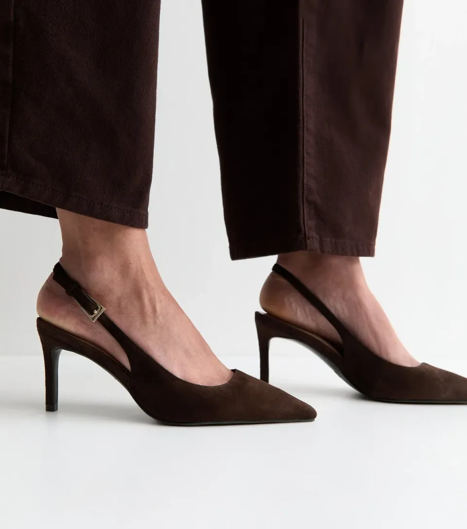 Women's Premium Dark Brown Real Suede Slingback Pumps