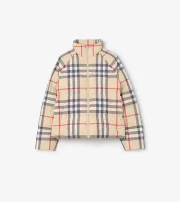 Check Puffer Jacket in Pale stone