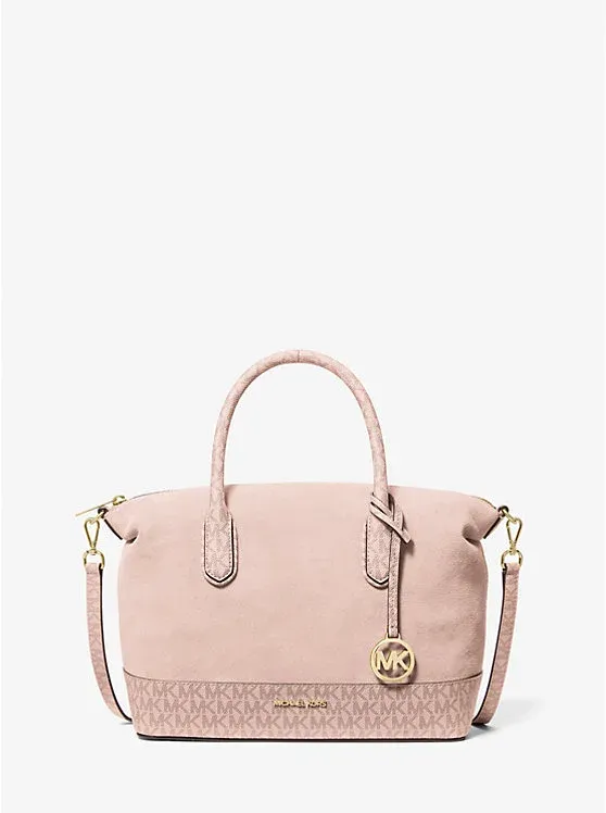 Hyde Medium Suede and Signature Logo Satchel