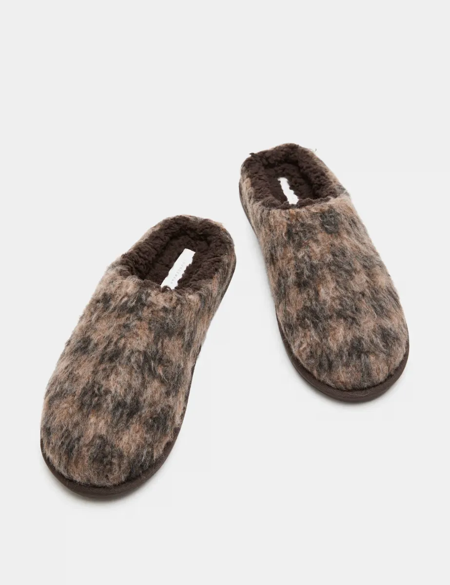 Brushed Checked Mule Slippers with Freshfeet Brown Mix