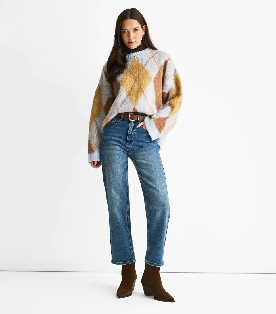 Women's Blue Mid Rise Straight Leg Jeans