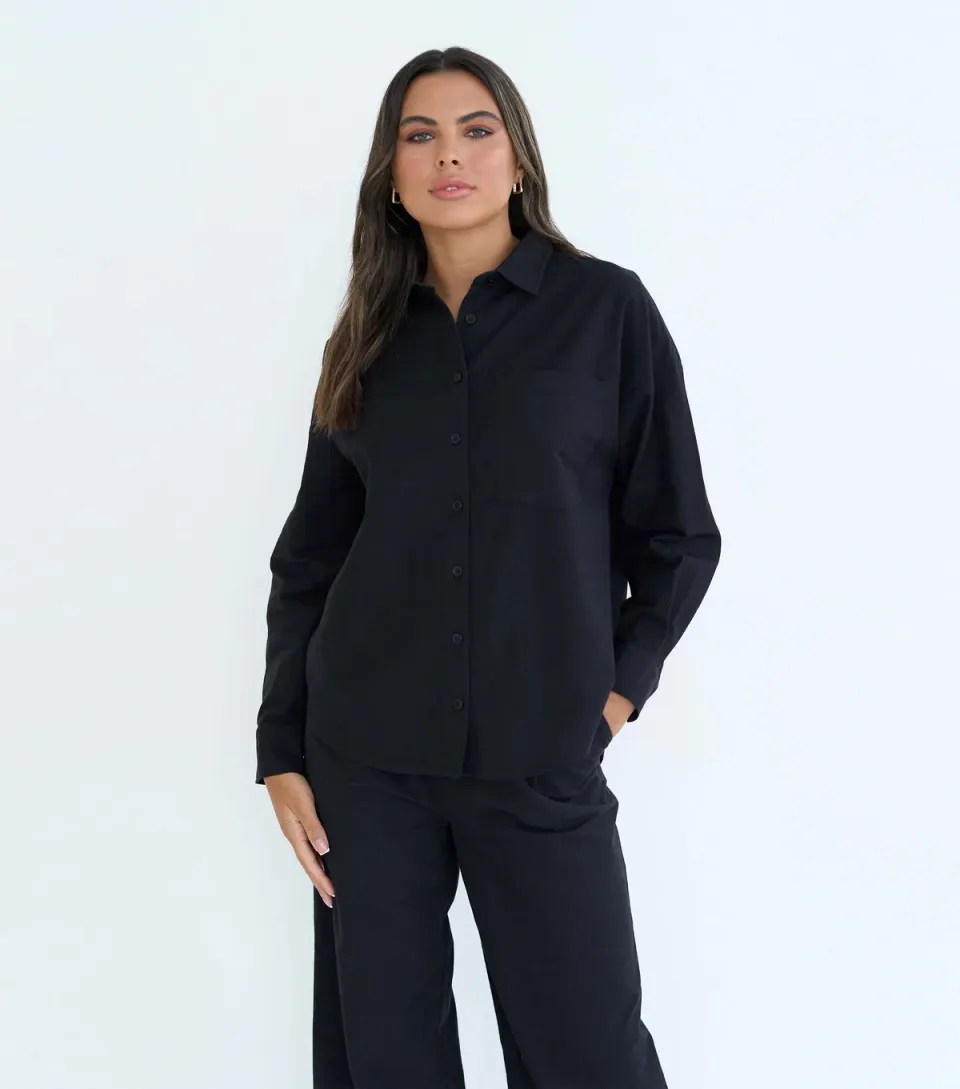 Women's Black Cotton Blend Oversized Shirt