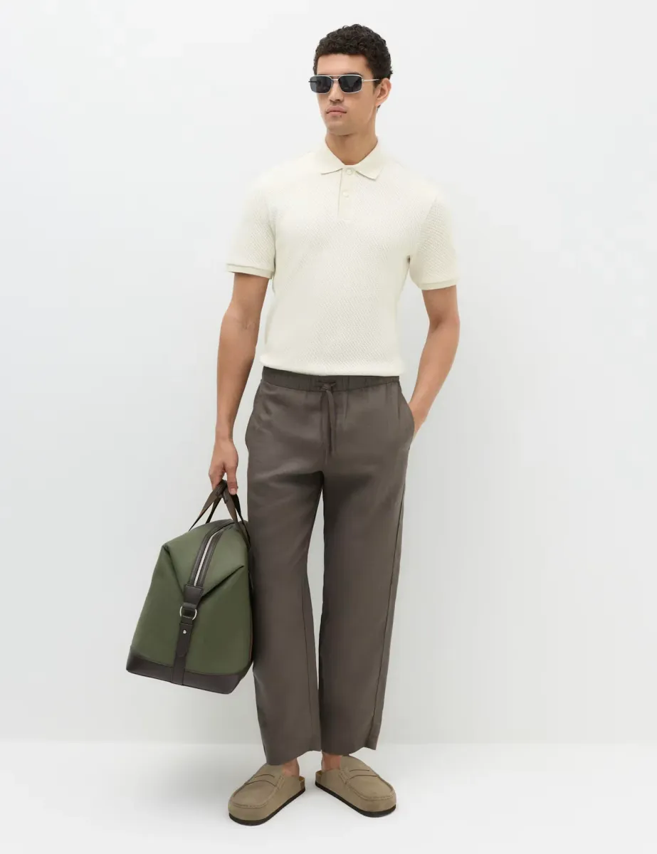 Cotton Rich Textured Knitted Polo Shirt Ecru