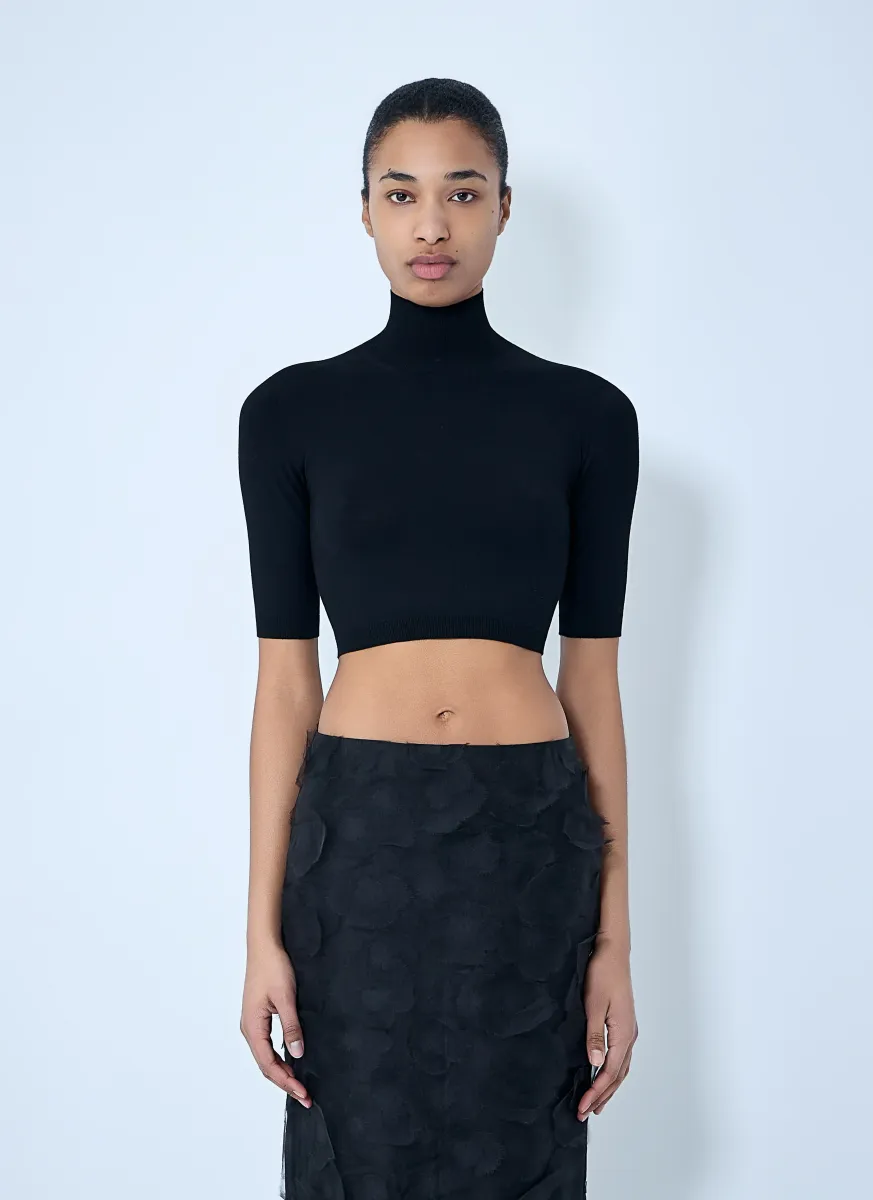 High-neck Cropped Knit Top
