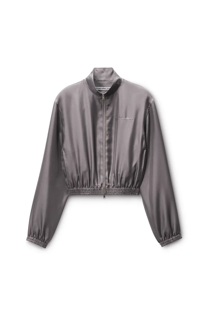 Silk Twill Cropped Track Jacket