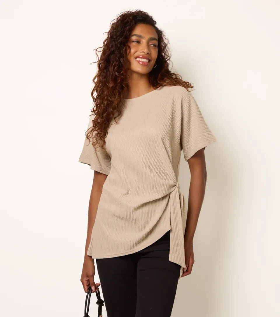Women's Stone Crinkle Texture Side Tie Top