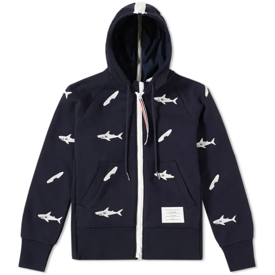 Embroidered Shark & Surfboard Hoody