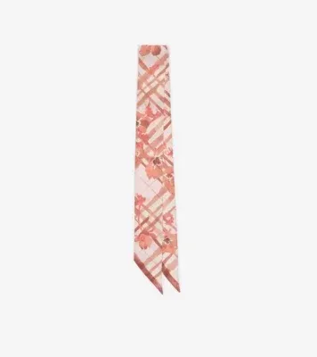 Skinny Watercolour Check Silk Scarf in Quartz pink
