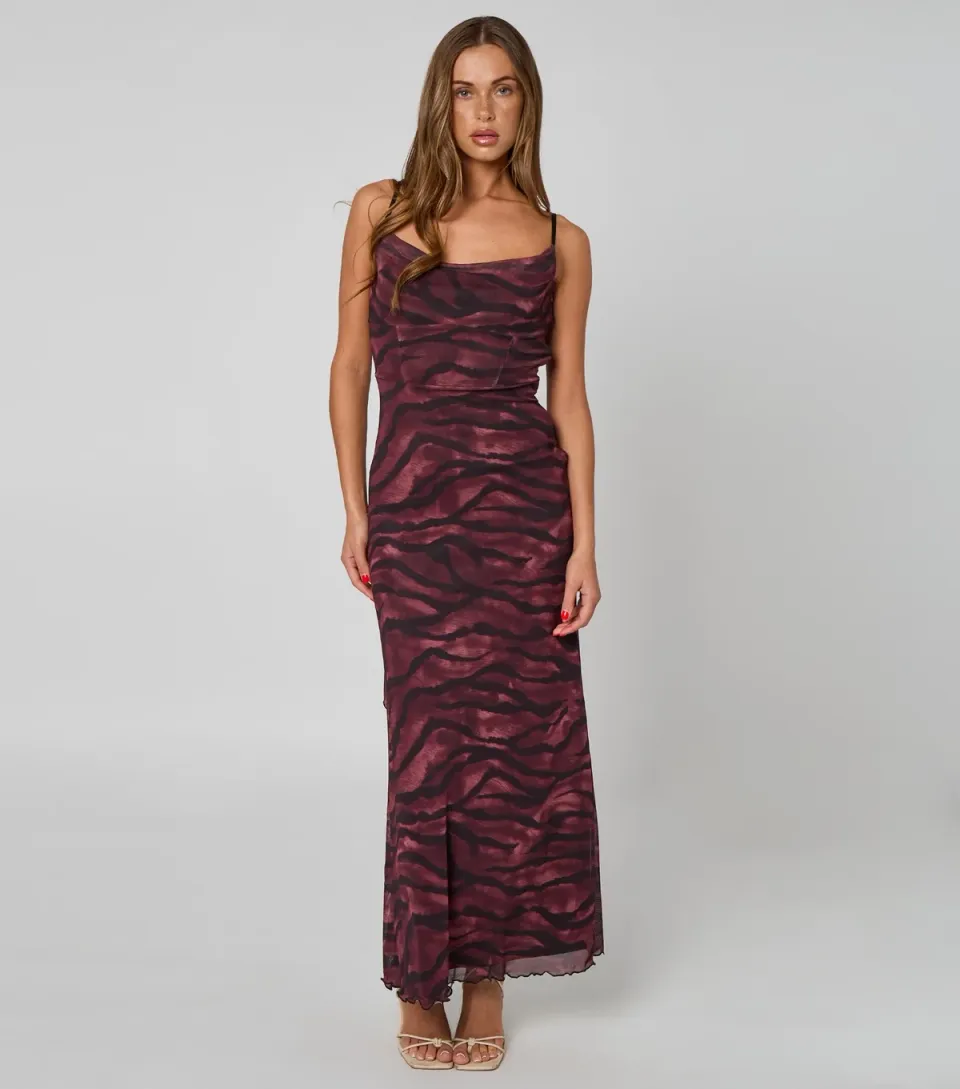 Women's Pink Cowl Neck Corset Maxi Dress