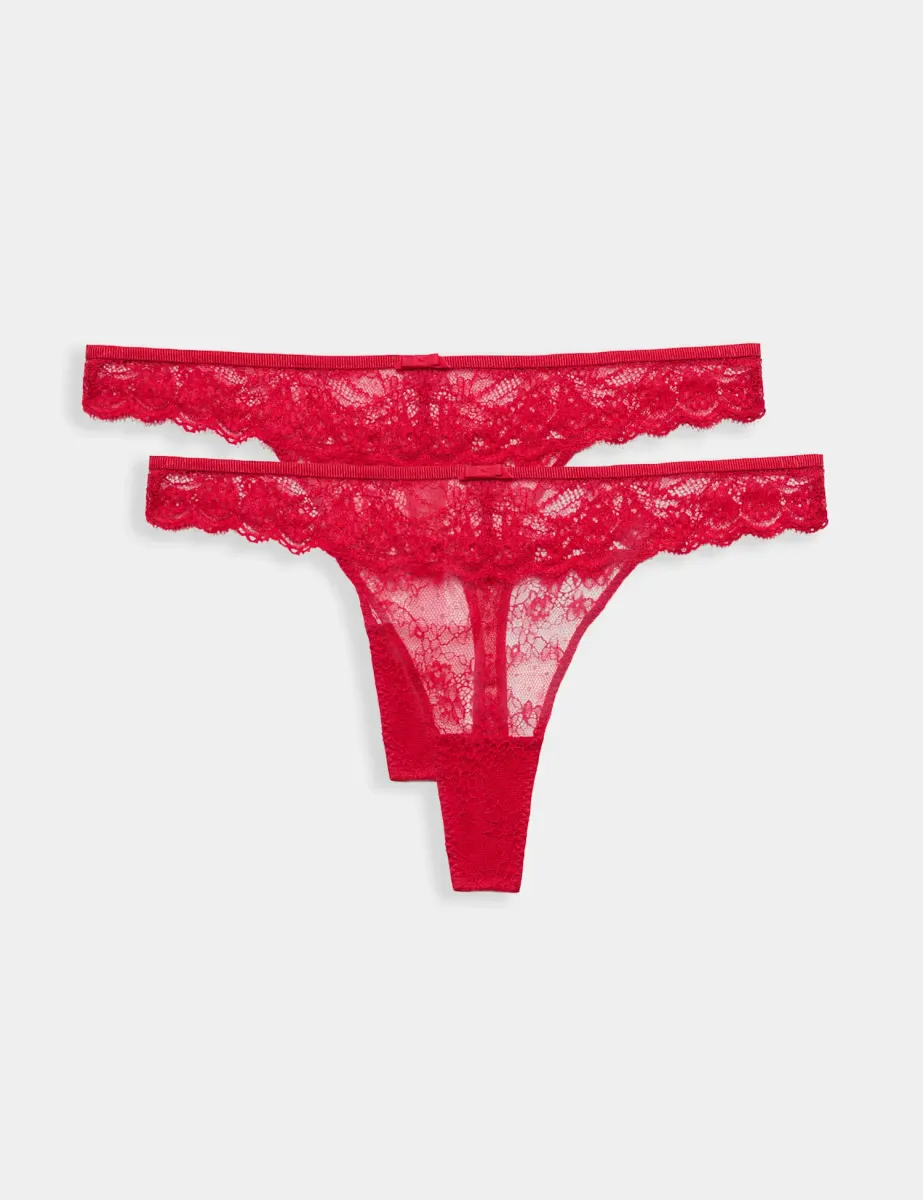 2 Pack Ida Lace Thongs Red