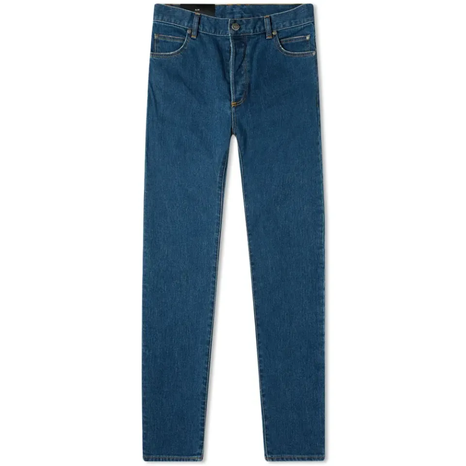 Monogram Embossed Pocket Mid Wash Slim Jean