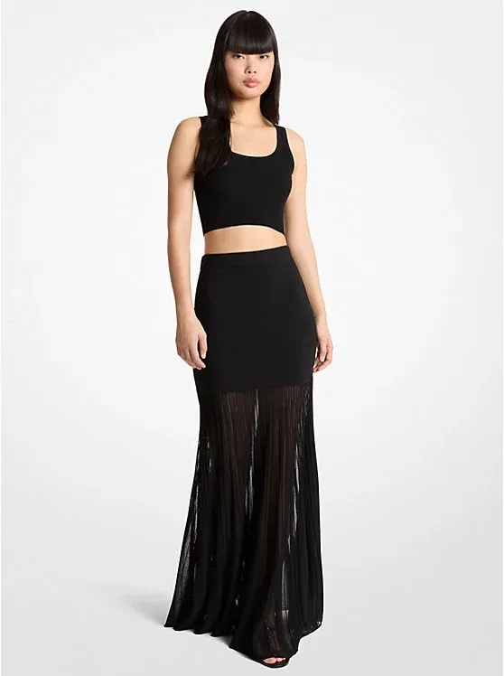 Stretch Knit Semi-Sheer Maxi Skirt