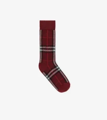 Check Cotton Nylon Blend Socks in Oxblood red