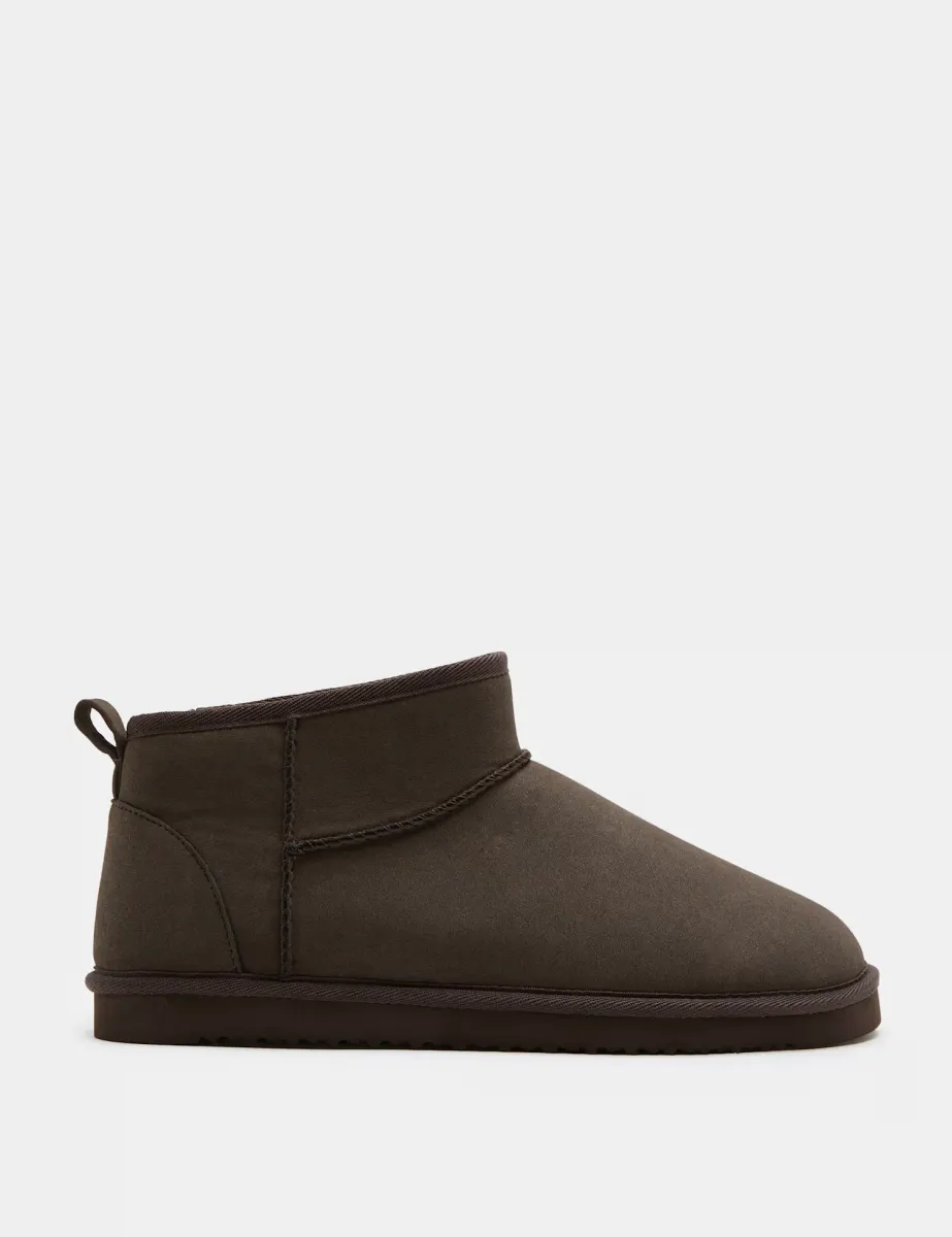 Faux Suede Slipper Boots with Freshfeet Brown