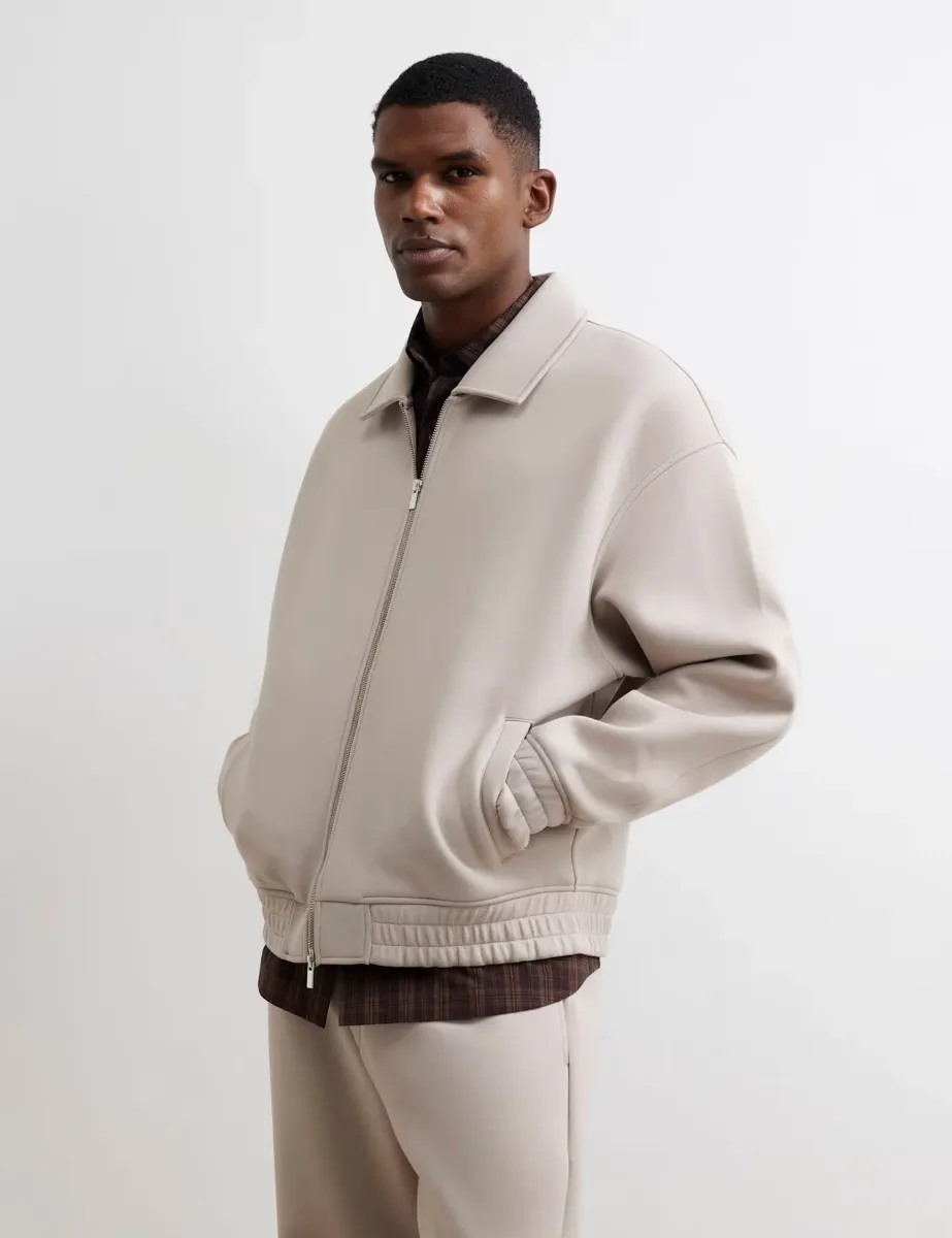 Cotton Blend Technical Harrington Jacket Stone
