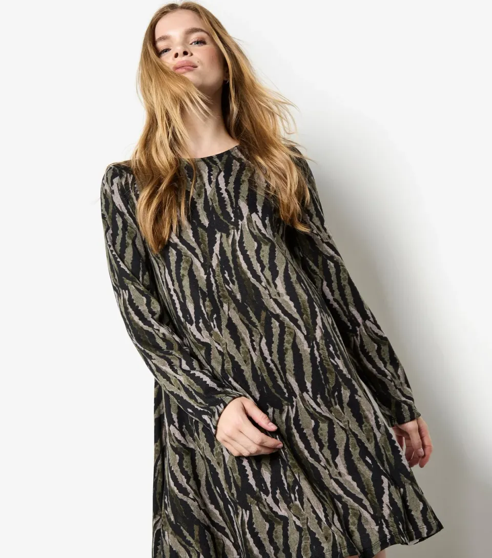 Women's Khaki Zebra Print Swing Dress