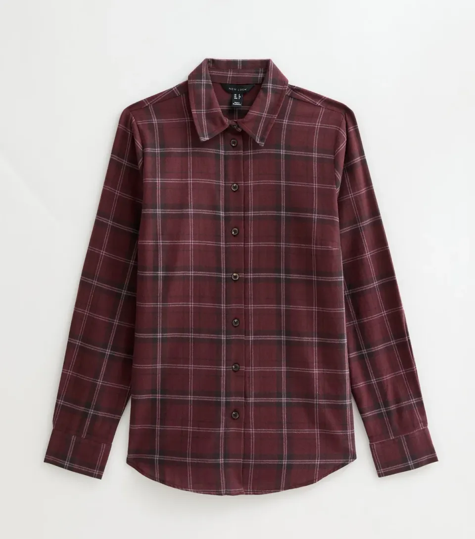 Women's Red Cotton Checked Long Sleeve Shirt