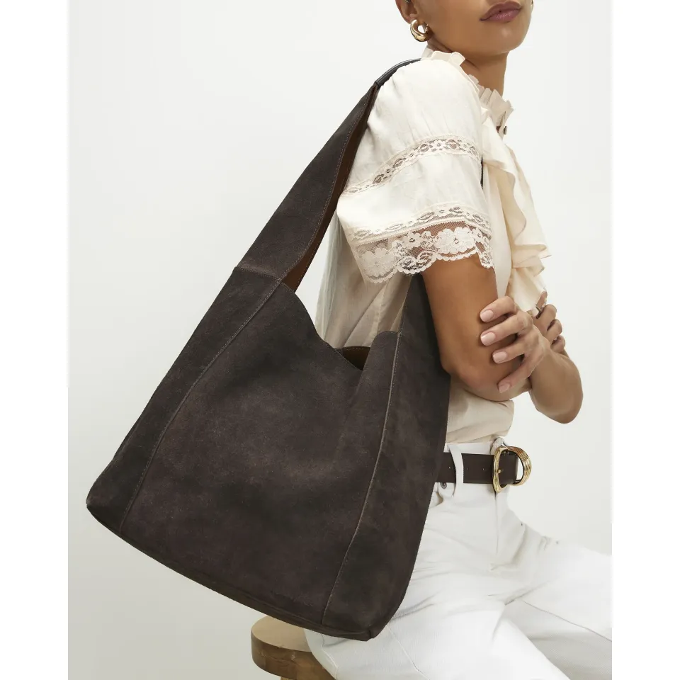 Suede Panelled Slouch Bag