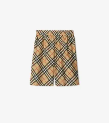 Check Silk Shorts in Sand beige