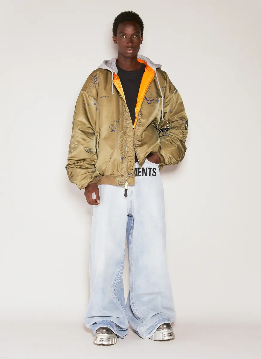 Reversible Scribbled Hooded Bomber Jacket