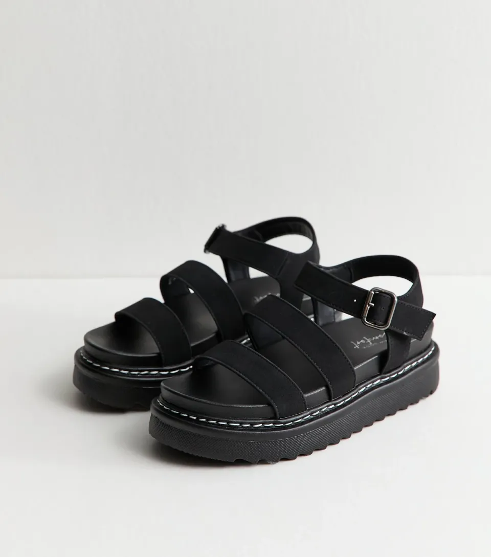 Women's Black Faux Suede Flatform Sandals Vegan