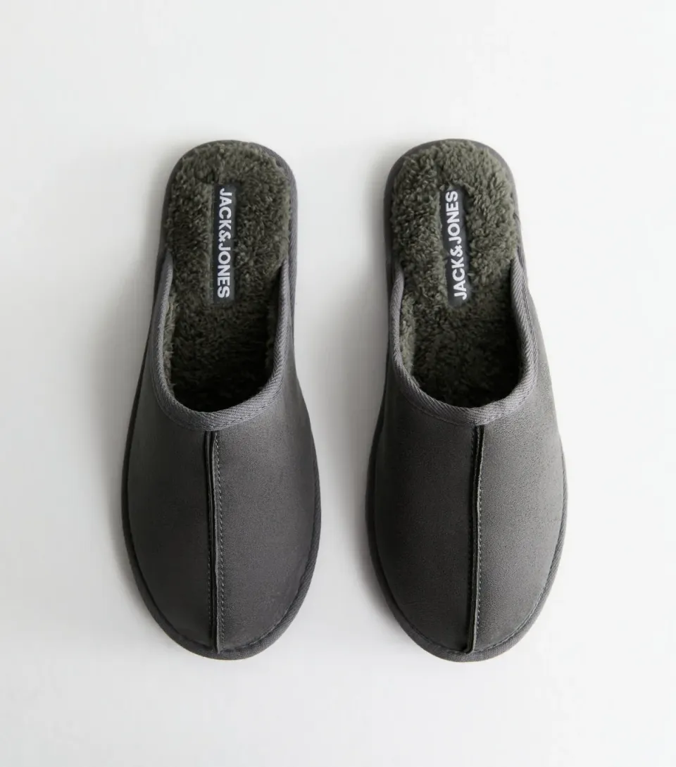 Men's Dark Grey Faux Suede Slippers