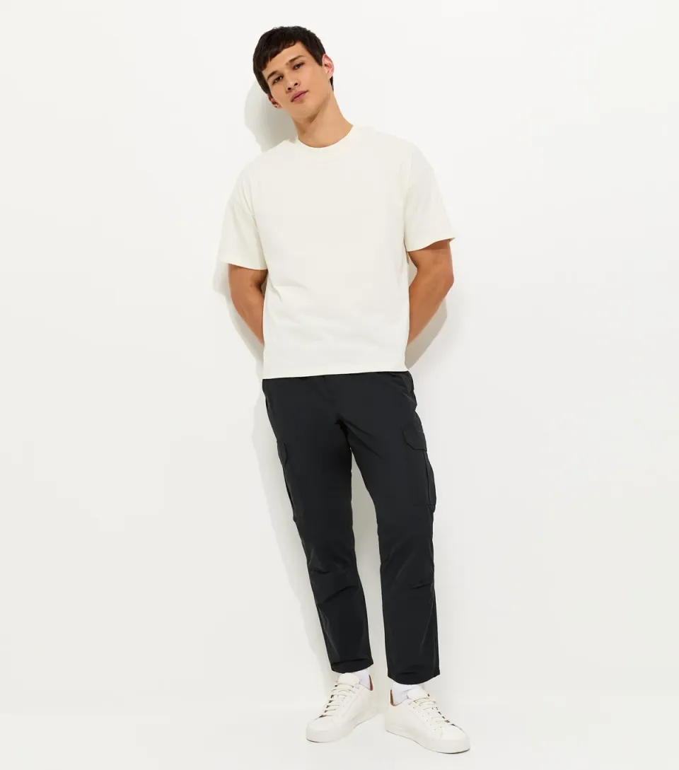Men's Black Regular Cotton Rich Cargo Trousers
